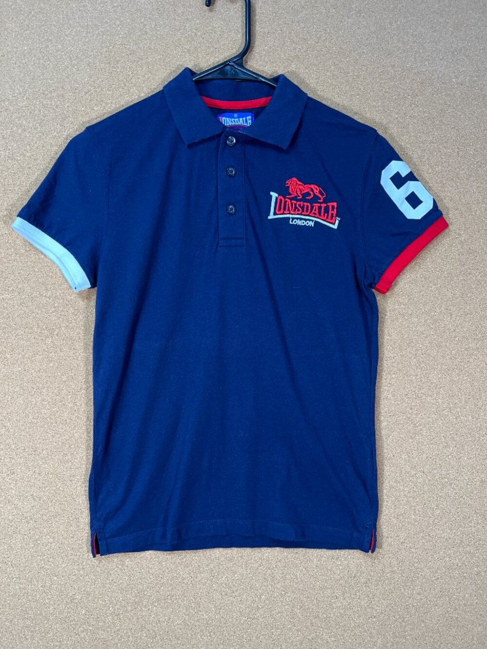 Lonsdale London Women Vintage Top Polo Medium Navy Blue Short Sleeve